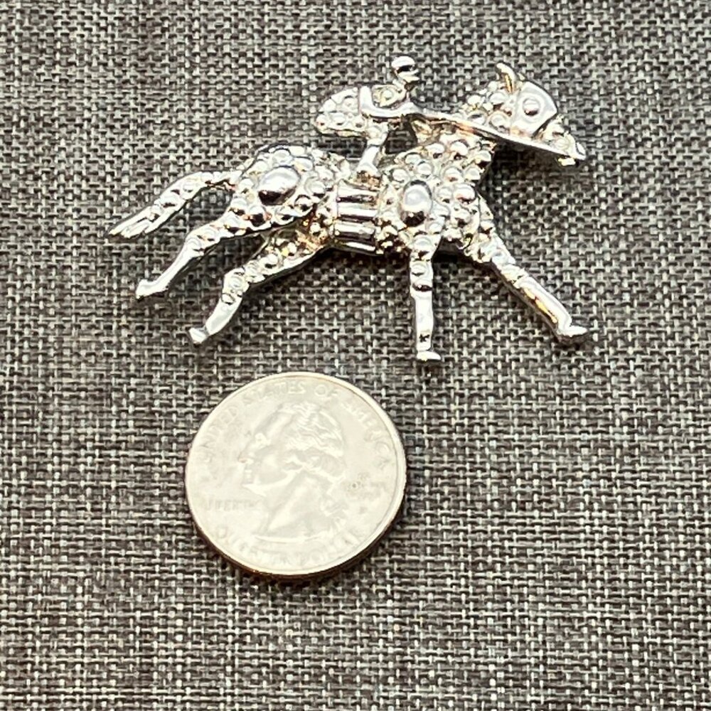 Vintage Horse  Jockey Brooch Pin Silver Textured Bumpy Racing Equestrian Glam